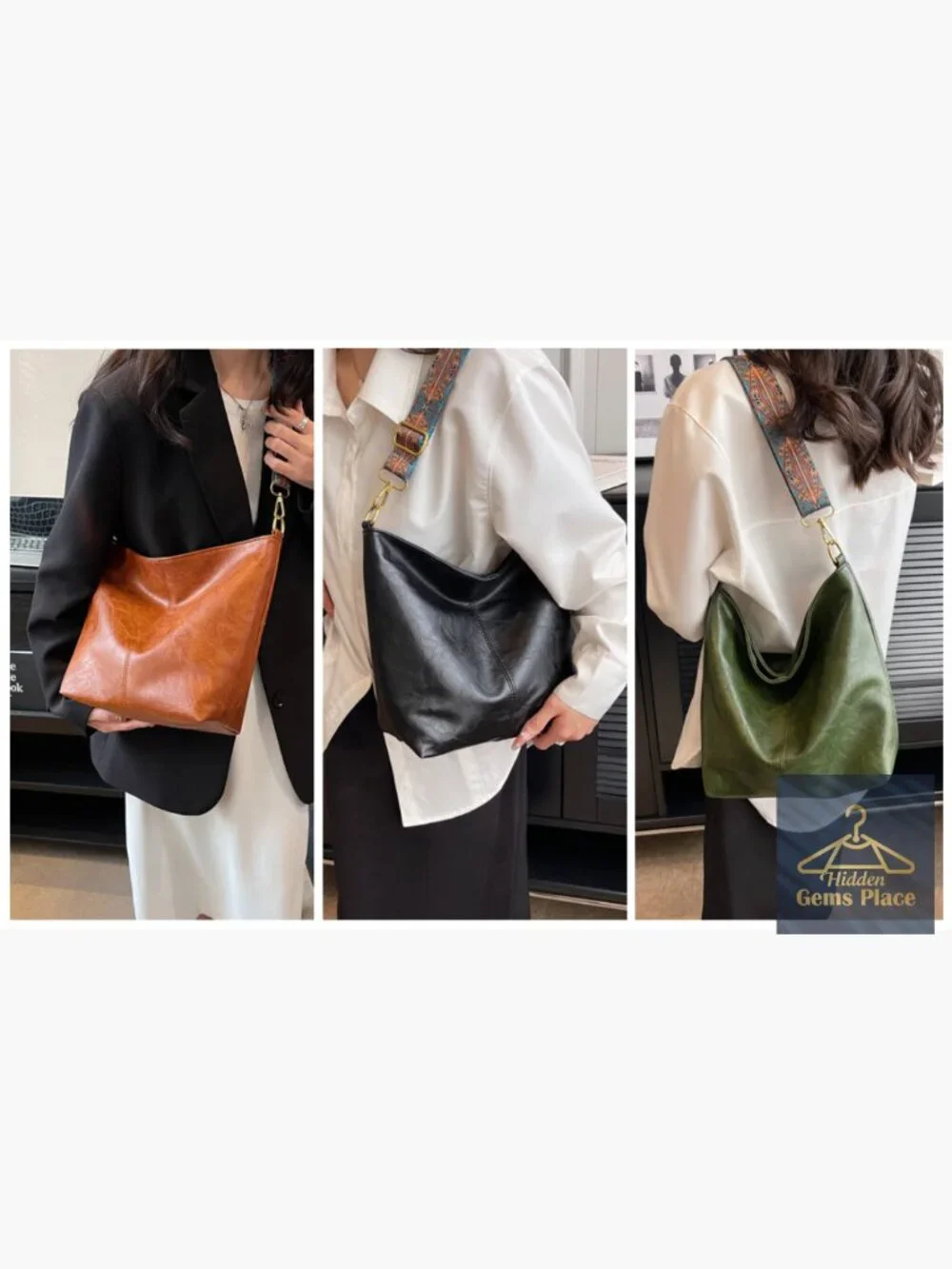 Vegan Leather Hobo Crossbody Bag Guitar Strap Shoulder Purse